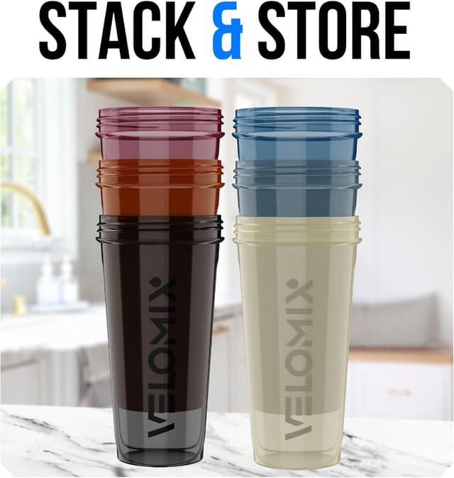 Detalle 2 de VELOMIX 6-Pack 828ml Protein Shaker Bottles with Wire Mixball (BPA-Free, Leak Proof)