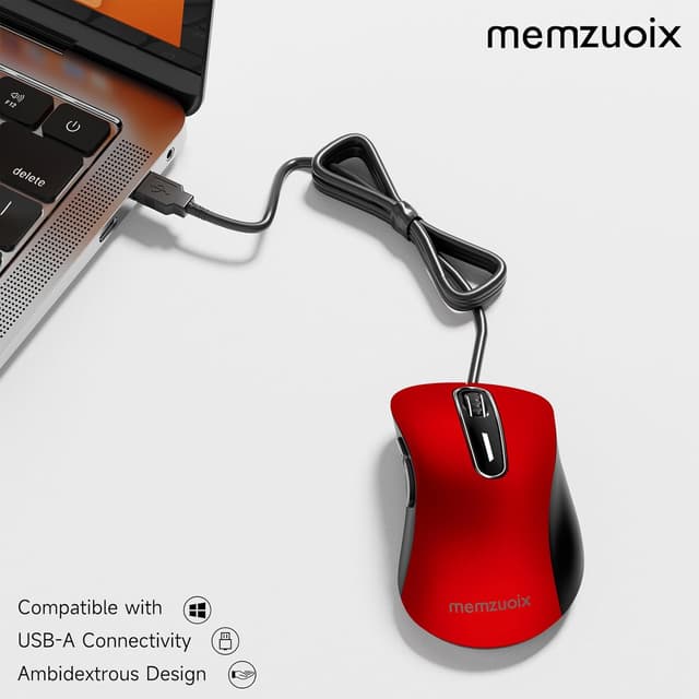 Detalle de Memzuoix Wired USB Mouse (Optical 1400 DPI) – 5-Button Ergonomic Wired Mouse for Laptop, PC & Mac