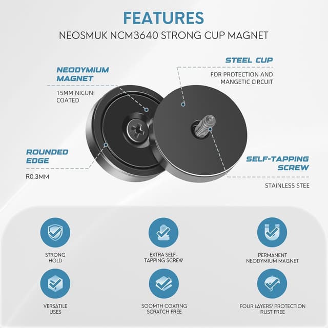 Detalle 2 de Neosmuk Neodym Magnet mit 70 kg Zugkraft