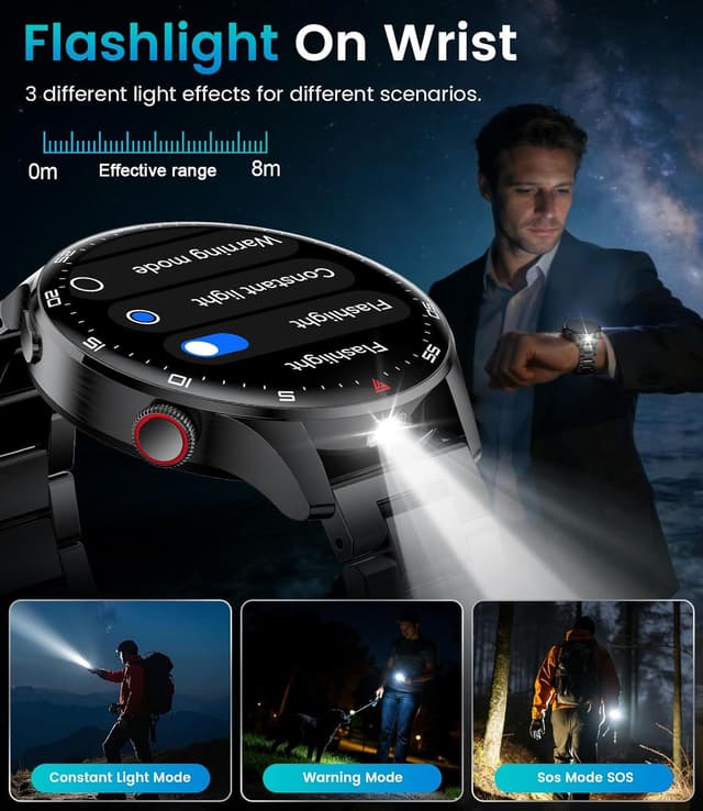 Detalle 2 de Montre connectée homme 1,7" HD avec appel Bluetooth, capteur cardio et écran tactile
