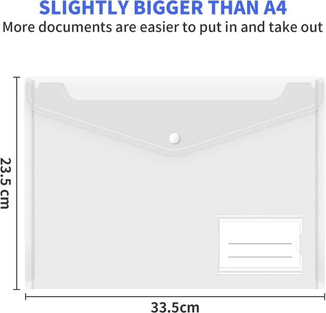 Detalle 2 de Smarpau A4 Plastic Wallets (10 Pack) – Clear document folders with button closure, labels and pocket