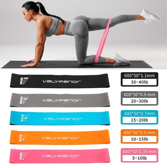 Detalle 2 de VALYPANOR Resistance Bands Exercise Loop (5 resistance levels) with carry bag for home gym, yoga & rehab