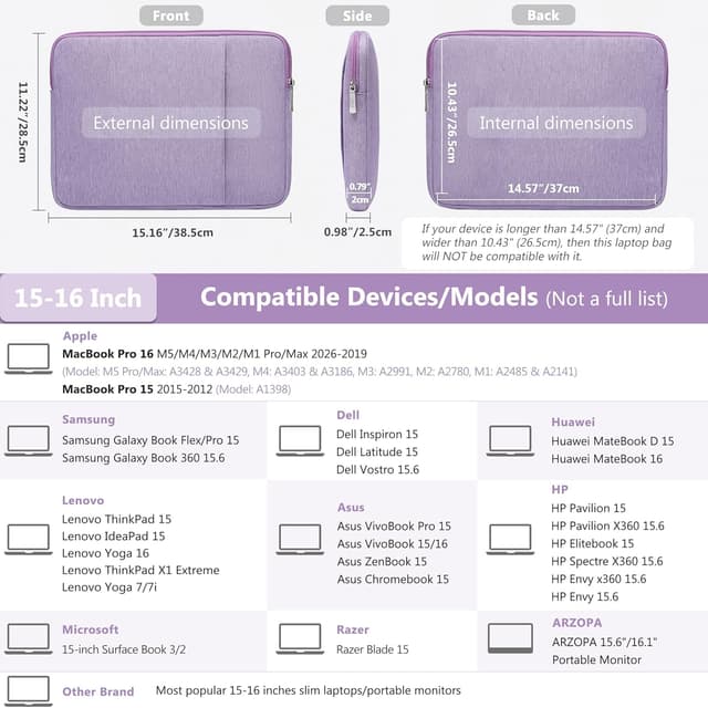 Detalle de HYZUO custodia laptop 15-16 pollici