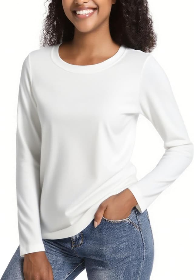 Detalle de TACVASEN Langarmshirts für Damen aus Baumwolle mit Rundhalsausschnitt – klassisches Basic für Yoga & Alltag