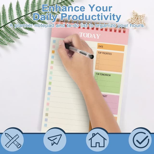 Thumbnail 6 de OFFCUP To Do List Planner A5 non datato, 2 pezzi da 52 fogli (104 pagine) con rilegatura a doppia spirale