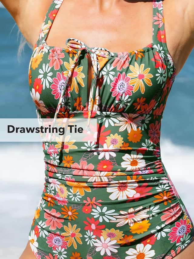 Detalle de CUPSHE Costume da bagno intero donna con scollo quadrato dietro ritagliato, coulisse e gancio posteriore