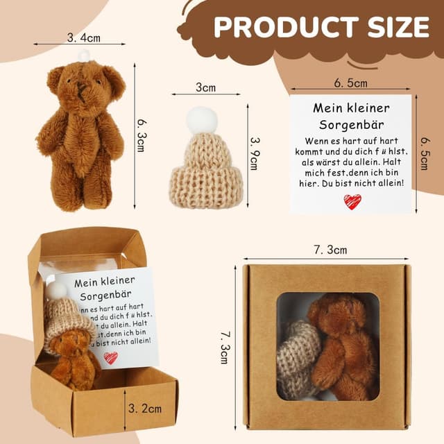 Detalle de Vicloon Orsetto in Scatola, piccolo orsetto tascabile in peluche con biglietto motivazionale (Coffee)