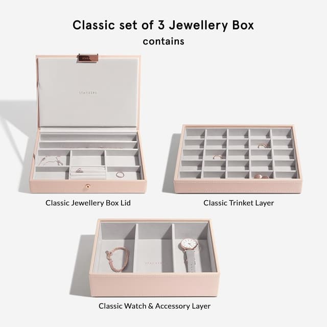 Detalle 2 de STACKERS Blush Klassisch Schmuckschatulle – 3 mit Samt-Futter (18 x 25 x 14 cm)