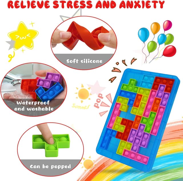 Detalle de Silicone Sensory Fidget Toys Tetris-Style Pop It Puzzle for Kids & Adults (Anti-Stress Squeeze Toys)