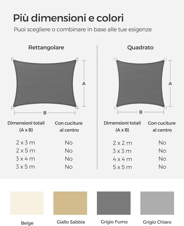 Detalle 2 de SONGMICS Vela parasole 4 x 4 m grigio fumo GSS44GY: ombra quadrata per terrazza e giardino