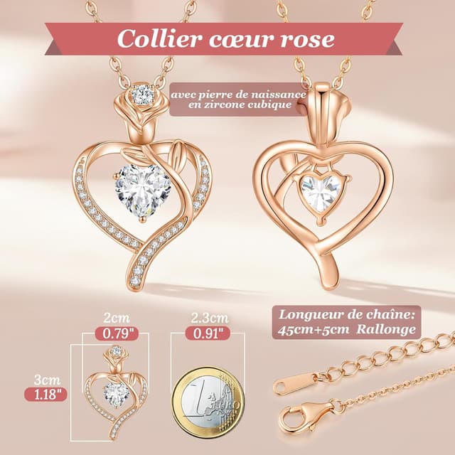 Detalle de Collier femme CDE bijoux pendentif cœur argent 925 avec zirconium cubique – chaîne réglable