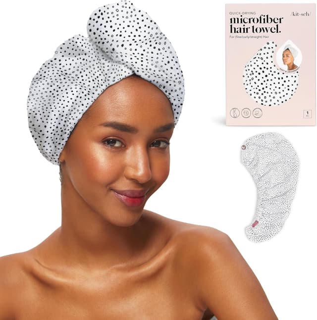 Detalle de Kitsch Microfibre Hair Towel Wrap (Micro Dot) – Quick Dry Curly Hair Turban