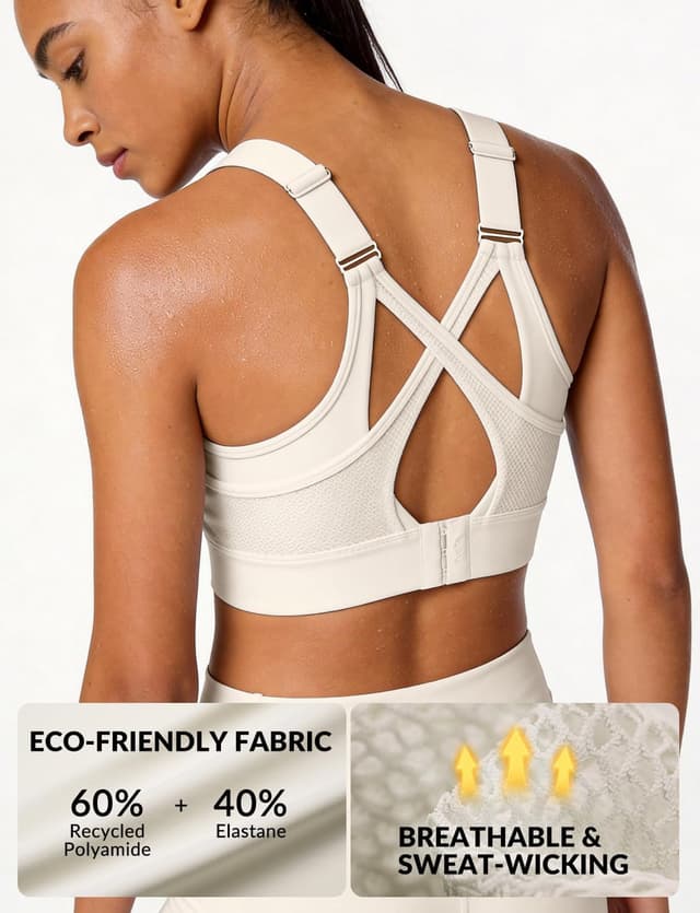 Detalle de Yvette High Impact Sports Bras for Women with Fixed Molded Cups and Adjustable Criss Cross Straps