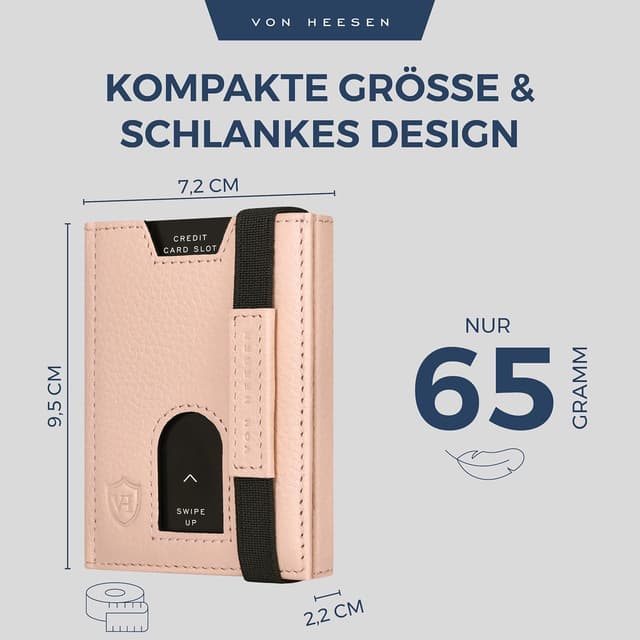 Detalle de VON HEESEN Slim Wallet mit Münzfach & RFID-Schutz – Leder-Geldbeutel im Kartenformat