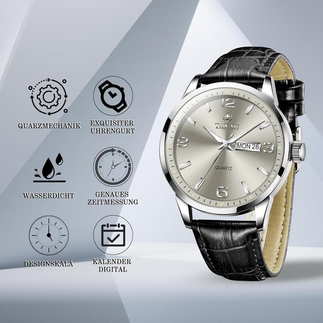 Detalle de Taxau Herren Chronograph Uhr mit Lederarmband