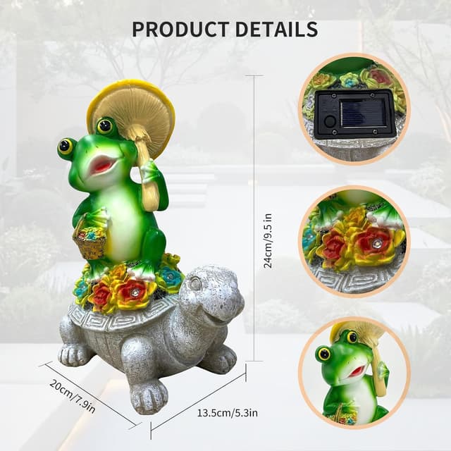 Detalle de 2026 Unique Solar Turtle Garden Statue with LED Lights, Succulent Details & Waterproof Design