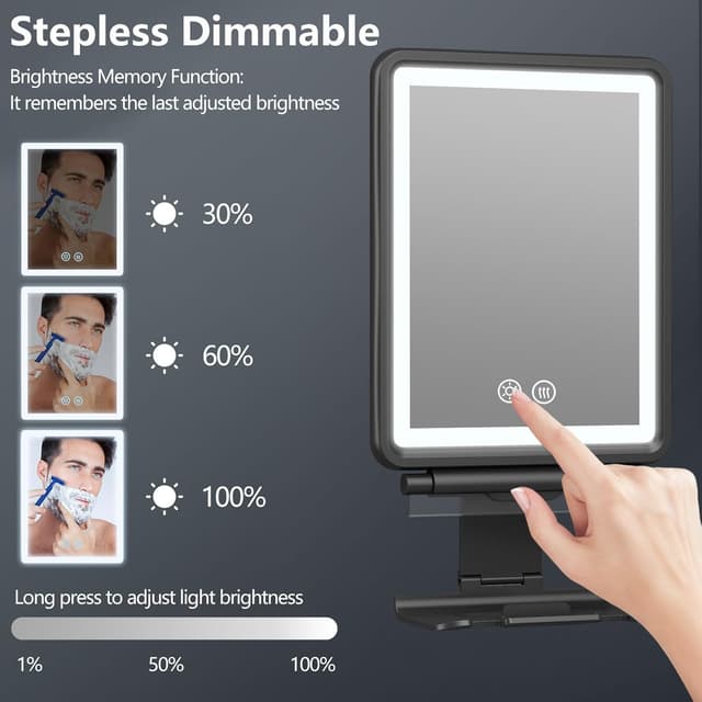 Detalle 2 de Heated Fogless Shower Mirror for Shaving with Razor Holder, Rechargeable Anti-Fog Mirror and Stepless Dimmable Lights