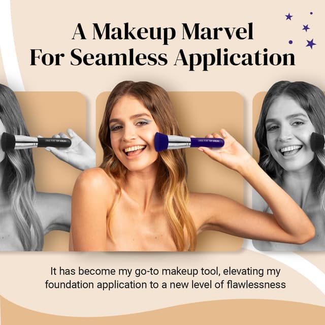 Detalle de Keshima Large Flat Top Kabuki Foundation Brush (Neon Purple) — 1.6" Synthetic Bristles for Liquid, Cream, and Powder