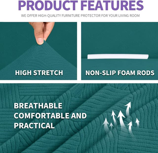 Detalle de Ystyle Housse de canapé extensible universelle pour 4 places avec accoudoirs – Turquoise
