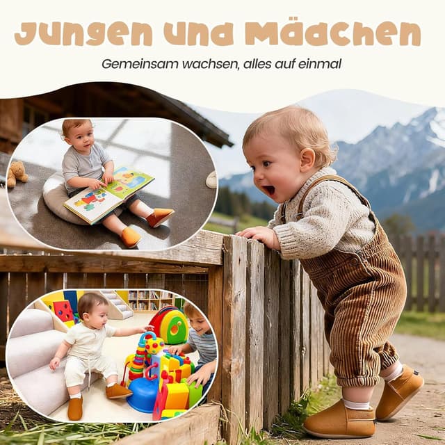 Detalle 2 de HMIYA Weiche Leder-Krabbelschuhe & Lauflernschuhe mit Wildledersohle für Babys (0–24 Monate)
