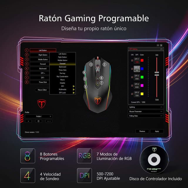 Detalle 2 de VIVIJO Ratón Gaming con cable 7200 DPI