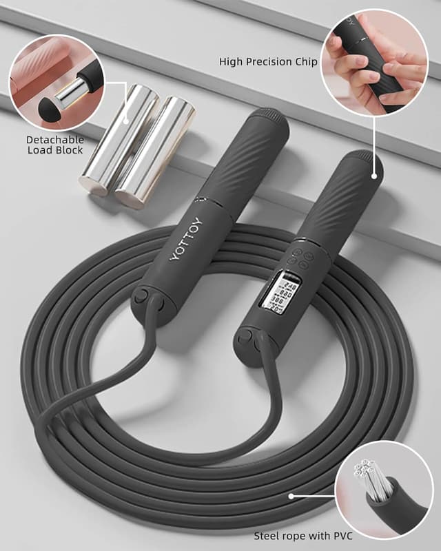 Detalle 2 de YOTTOY skipping rope for adults with LCD display – cordless counter jump rope with large ball-weight design