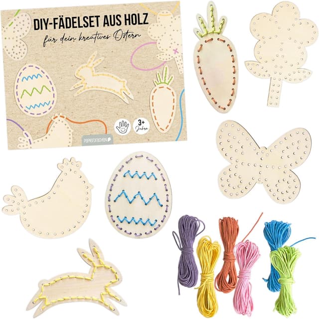 Detalle de Papierdrachen DIY-Fädelset aus Holz für Ostern