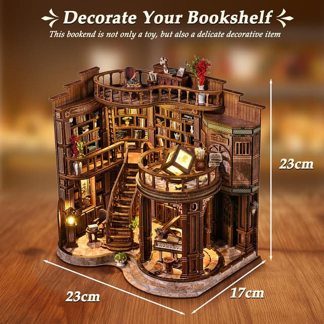 Detalle de Teoryieer Wooden Booknook DIY 3D con luci LED: libreria retrò a tema piano