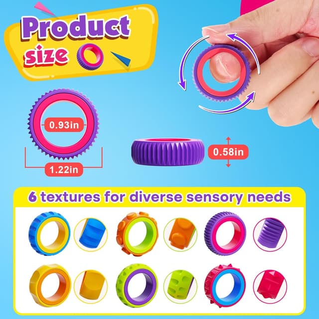 Detalle de OleOletOy Sensory Spinner Rings (24-piece bulk) for kids