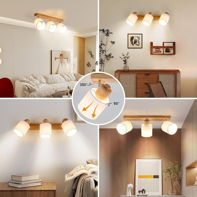 Detalle de Doughelec Deckenstrahler 3-flammig aus Holz mit schwenkbaren E14-Spots (ohne Leuchtmittel)