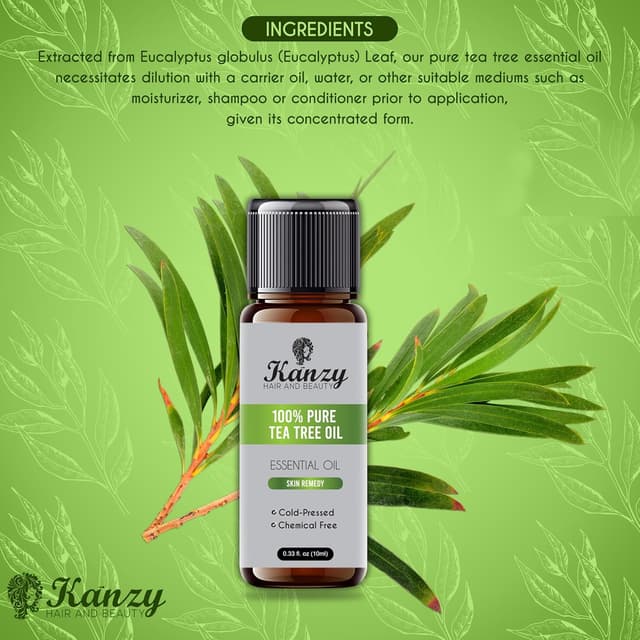 Detalle de Kanzy Teebaumöl 10 ml – kaltgepresstes ätherisches Öl für Shampoo, Haut, Nägel und Aromatherapie