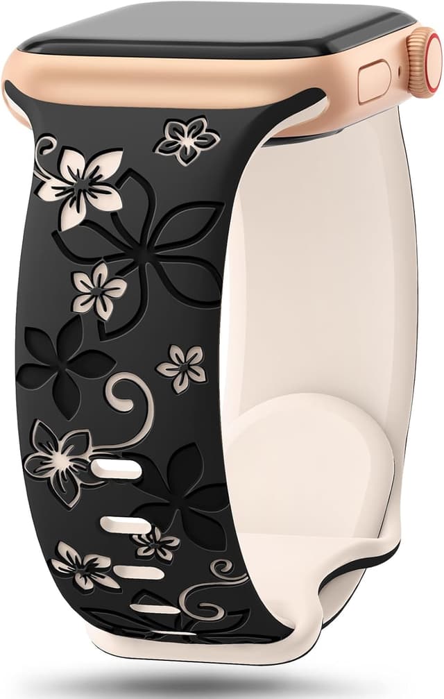 Detalle de Floral Engraved Silicone Strap for Apple Watch (38–49mm) – Two-tone flower band