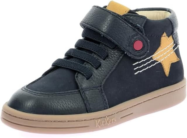 Detalle de Kickers Tackstari : bottillons garçon en cuir, laçage et patte auto-agrippante