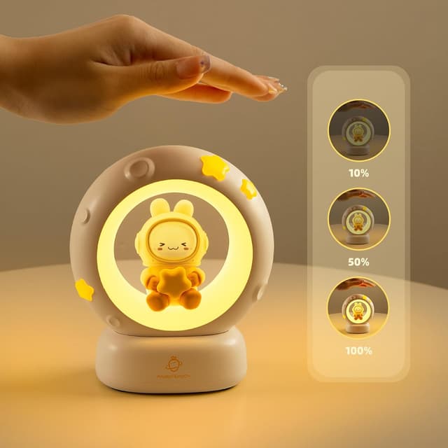 Detalle de Wetry Kids Night Light Moon Lamp (Rabbit design) – battery operated, touch-dimmable portable bedside lamp