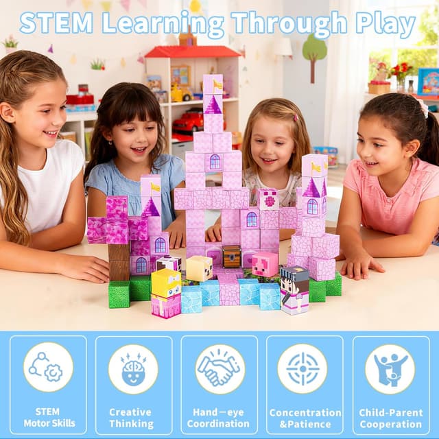 Detalle de MEESHEEP Magnetic Blocks (100pcs) – Montessori-style magnetic building set for ages 3–10