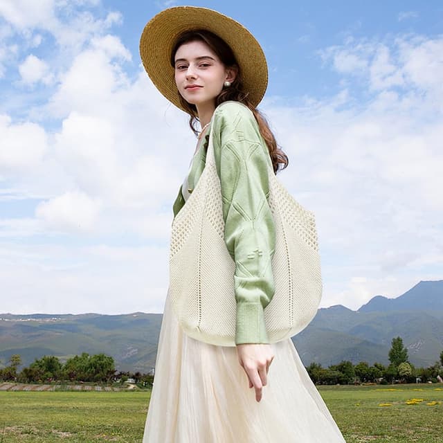 Detalle 2 de Aucuu sac fourre-tout femme en crochet ajouré