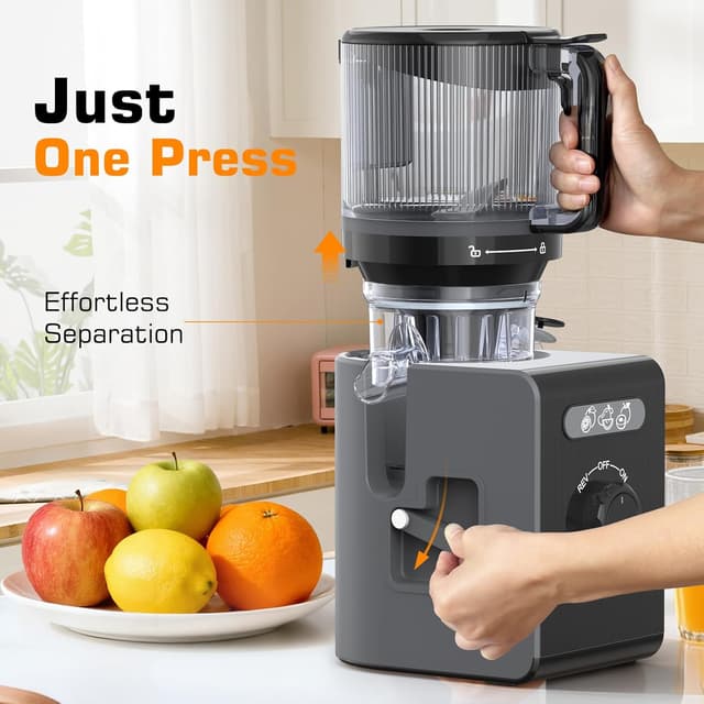 Detalle de Cold Press Juicer Machine with 6.5" Large Feed Chute (Black) — Auto-Feed for Whole Fruits & Vegetables