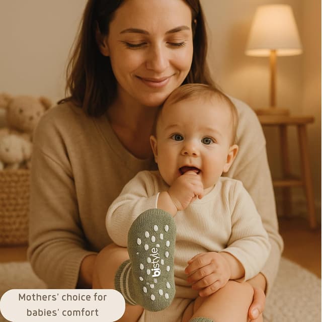 Detalle de bistyle Bio-Baumwolle Stoppersocken für Kleinkinder (0–3 Jahre) mit ABS-Antirutsch – Schachbrettmuster