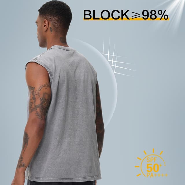 Detalle 2 de HOUZONIY Herren Kurzarm Sommer Shirt ärmellos – Fitness-Weste aus Baumwolle