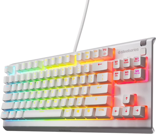 Detalle de SteelSeries Apex 3 TKL (Tenkeyless) Gaming Keyboard — Silent Switches, 8-Zone RGB, IP32 (American QWERTY), White
