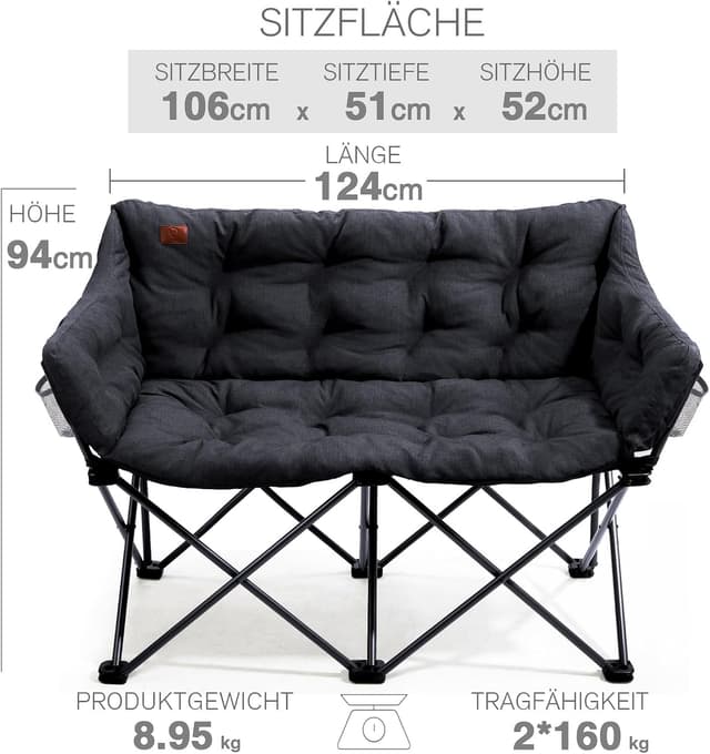 Detalle de EVER ADVANCED Campingstuhl für 2, 124 cm