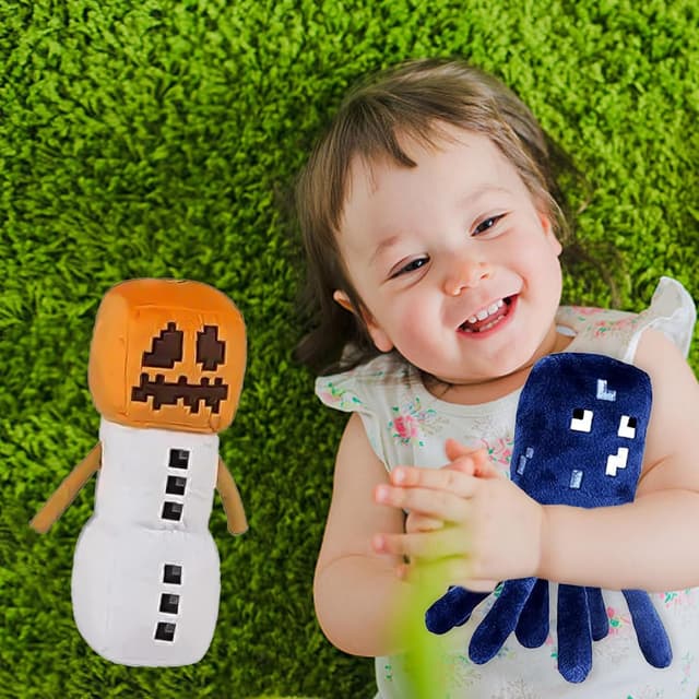 Detalle de XSLWAN 8-Pack Minecraft-Style Plush Set (Snow Golem, Enderman, Baby Wolf, Baby Pig, Spider, Bat, Skeleton Shooter, Squid)