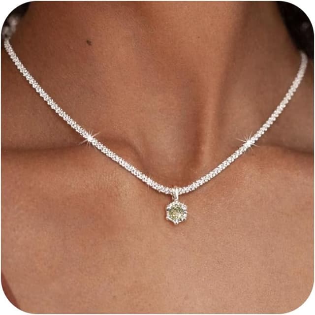 Detalle de Maynor Geburtsstein-Halskette für Damen aus 925 Sterling Silber mit Zirkonia-Anhänger (12 Farben) – personalisierbar