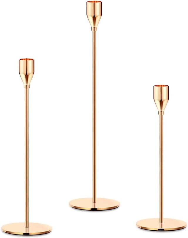 Detalle de Mivitoom set of 3 gold taper candle holders (stainless steel) for home, parties and wedding décor