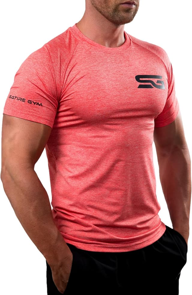 Detalle de Satire Gym T-Shirt Slim Fit Homme pour Fitness : t-shirt de musculation respirant
