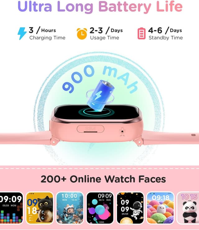 Detalle de Montre connectée enfant GPS 4G whraills avec appels vidéo, mode école et SOS (IP68) – Rose