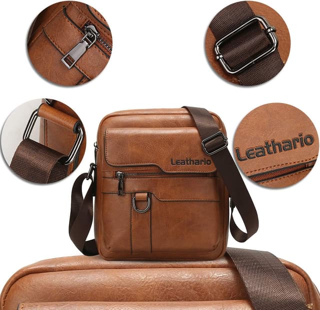 Detalle de Leathario Shoulder Bag (Vegan Leather) — Small Cross Body Messenger for Work, Travel & Daily Use