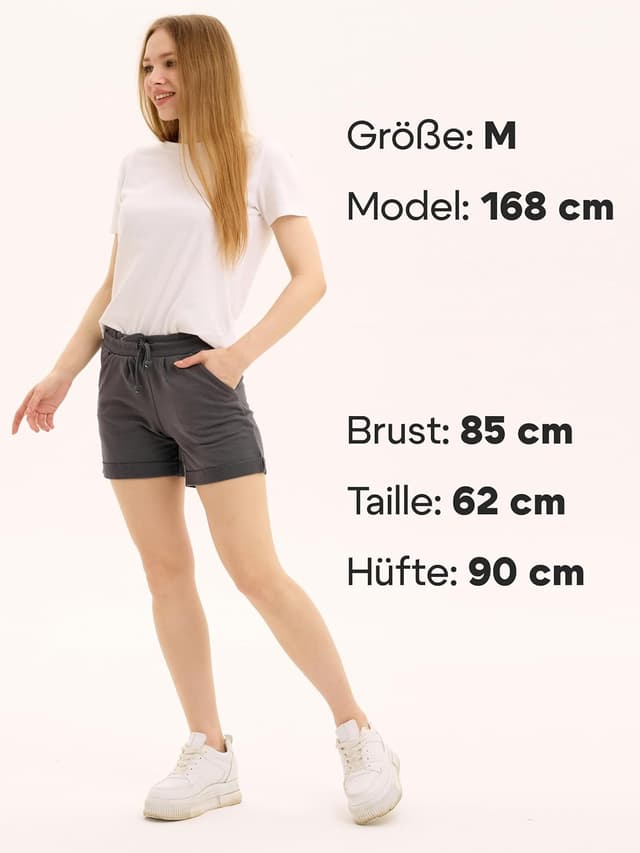 Detalle de MOR Damen Sommer-Shorts aus 100% Baumwolle mit Kordelzug und Seitentaschen (M–2XL)