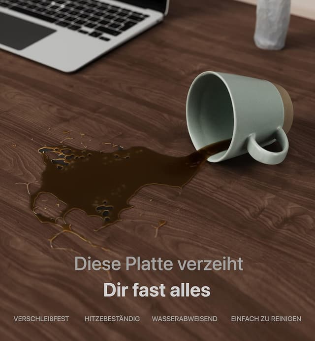 Detalle de Desktronic Tischplatte 140 x 70 cm (Nussbaum) – 25 mm robust für höhenverstellbare Schreibtische & mehr