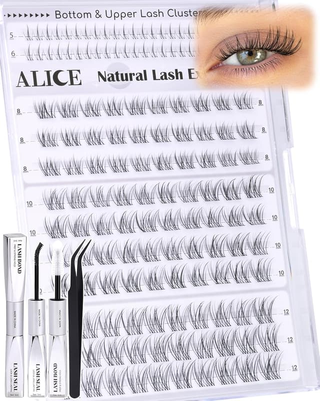 Detalle de ALICE Short Lash Clusters Kit (8mm–10mm–12mm) with Clear Band, Bond & Seal for DIY Wispy Lash Extensions